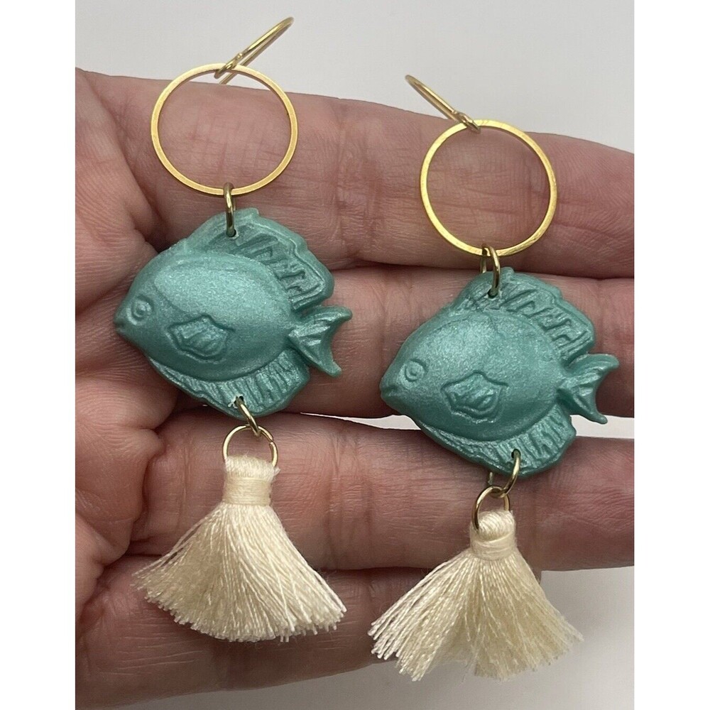 Handmade Polymer Clay Fish Fringe Tassel Dangle Earrings New